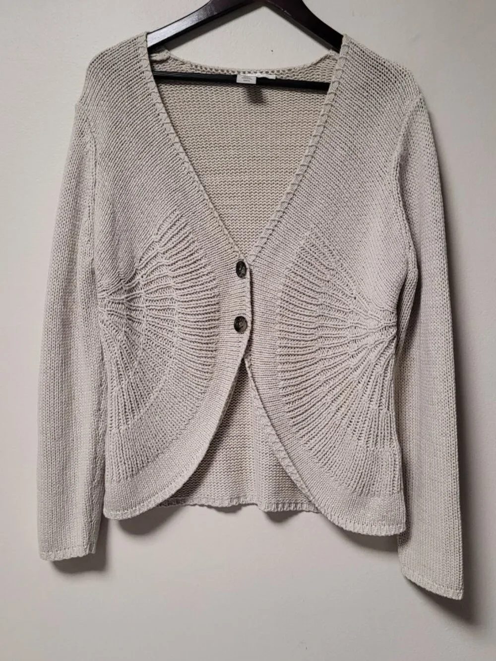 Coldwater Creek Knit Cardigan Large Beige Textured Boho Crop Cottagecore - Picture 2 of 9